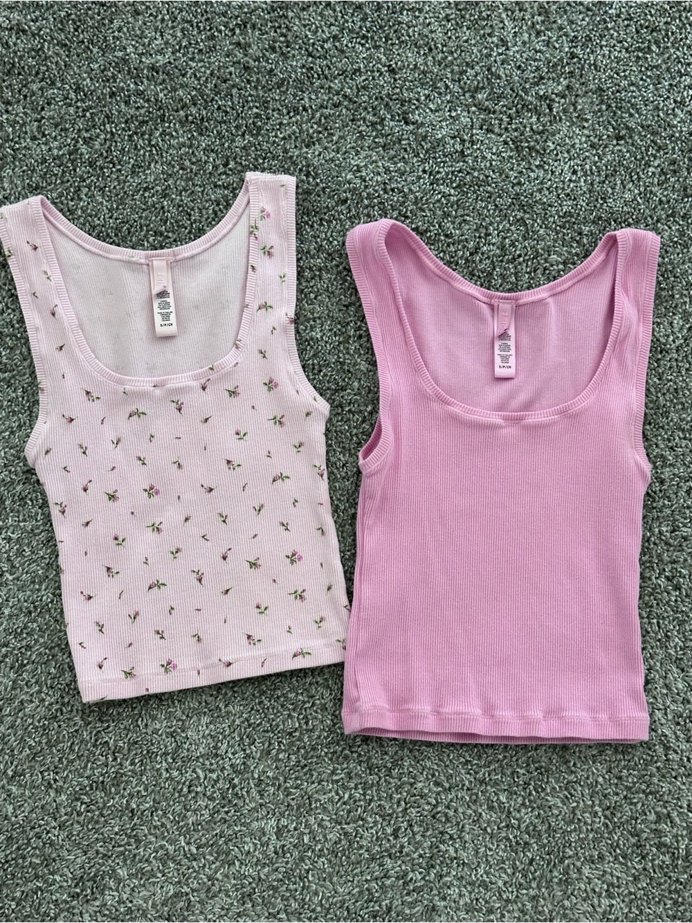 Skims- Set of 2 Pink Ribbed Tank Tops - Floral & Solid